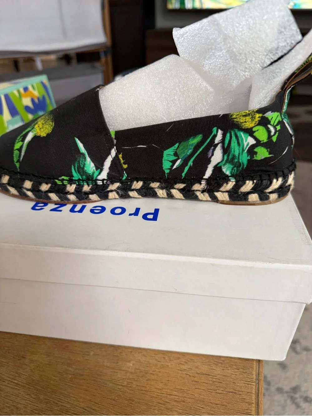 Proenza Schouler Black Floral Espadrille Slip-On – tropical green/yellow print